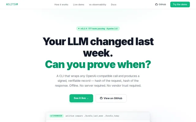Aelitium – Git-style verification for LLM outputs