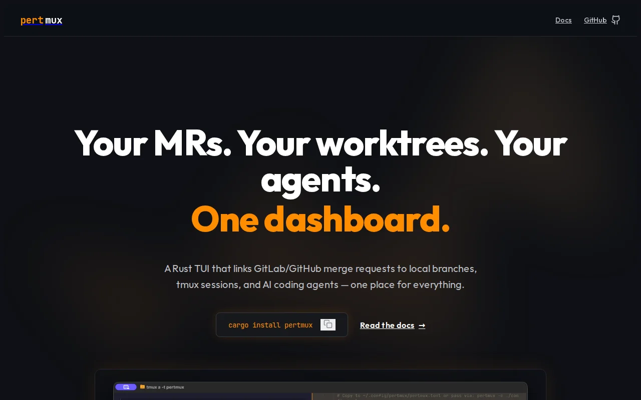Pertmux – A TUI to unify your coding agents, MRs and worktrees