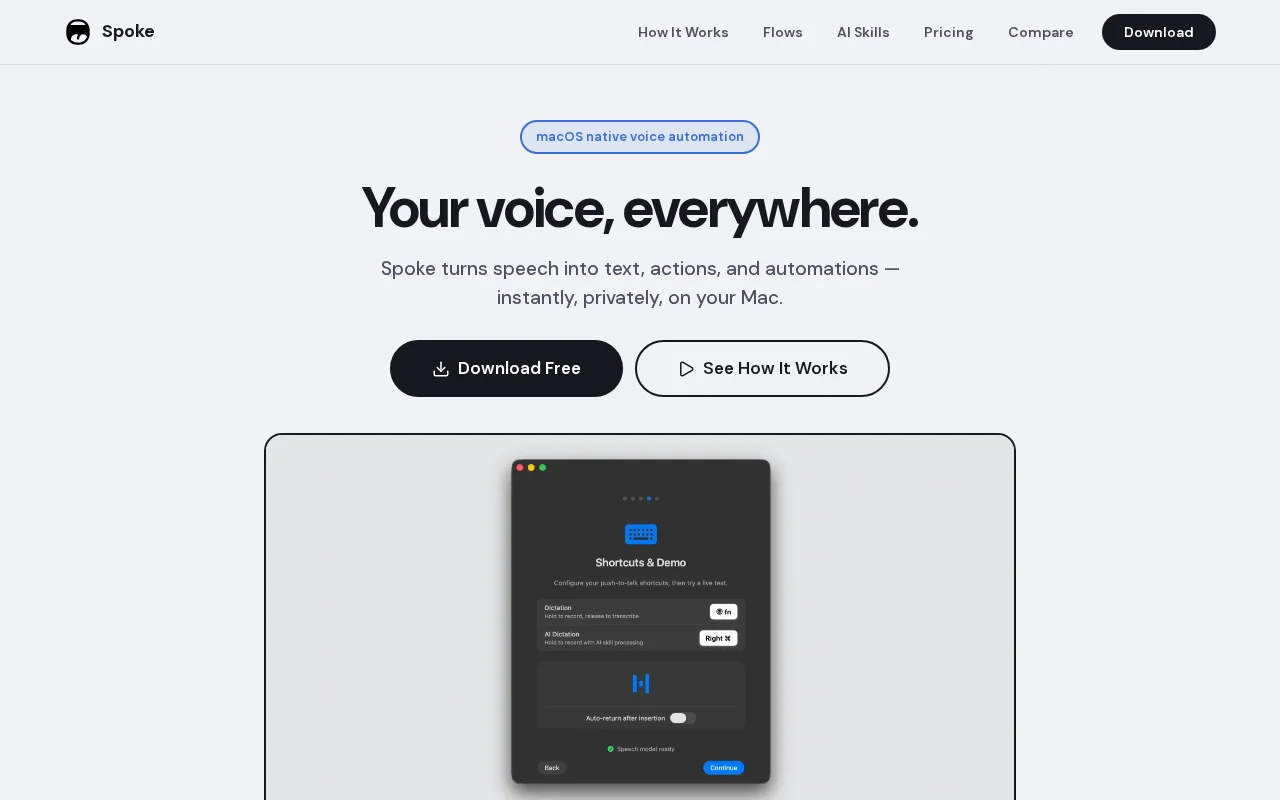 Spoke – On-device AI dictation for macOS with visual automation engine