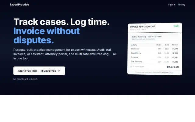 Billing software built for expert witnesses