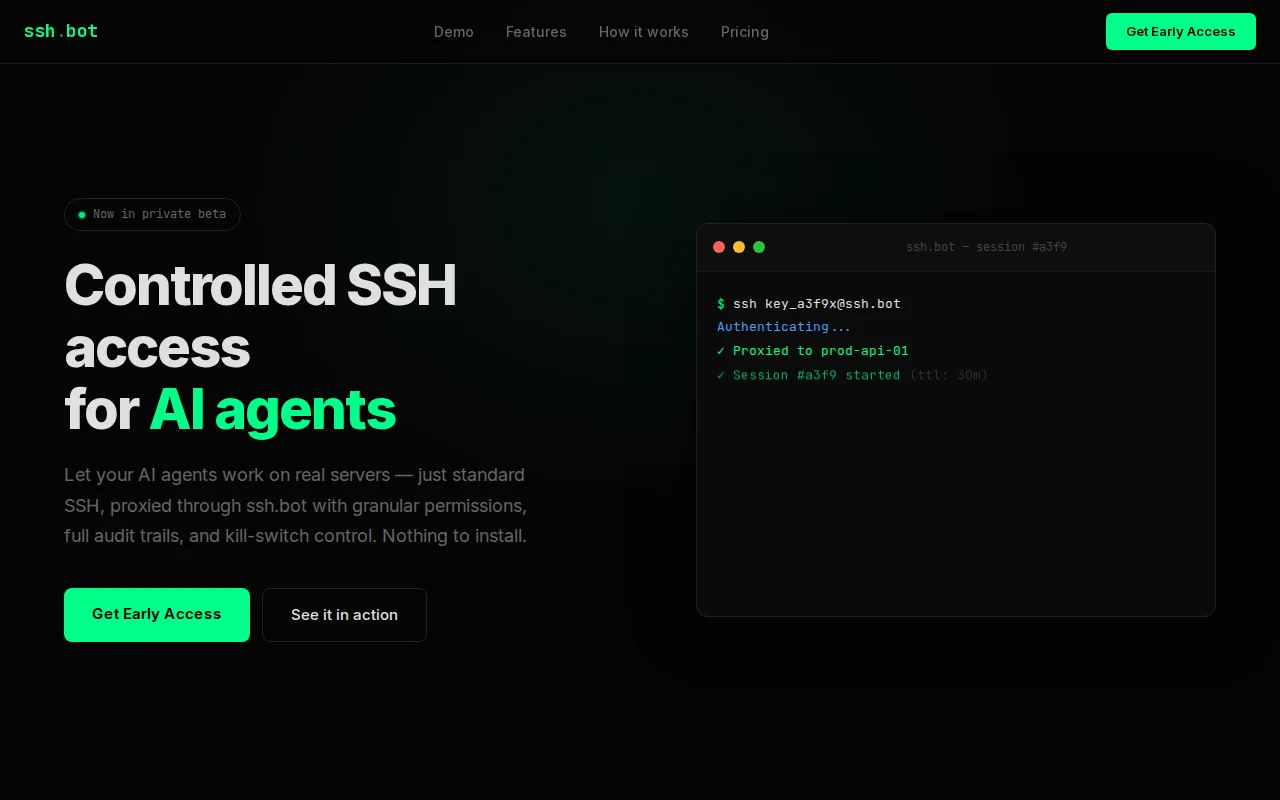 ssh.bot – Controlled SSH Access for AI Agents