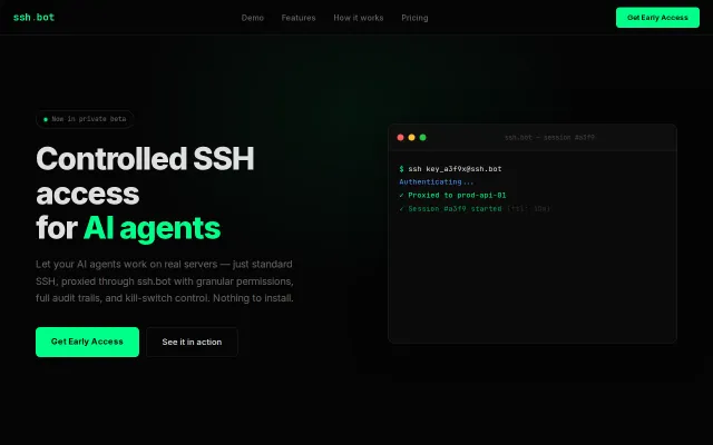 ssh.bot – Controlled SSH Access for AI Agents