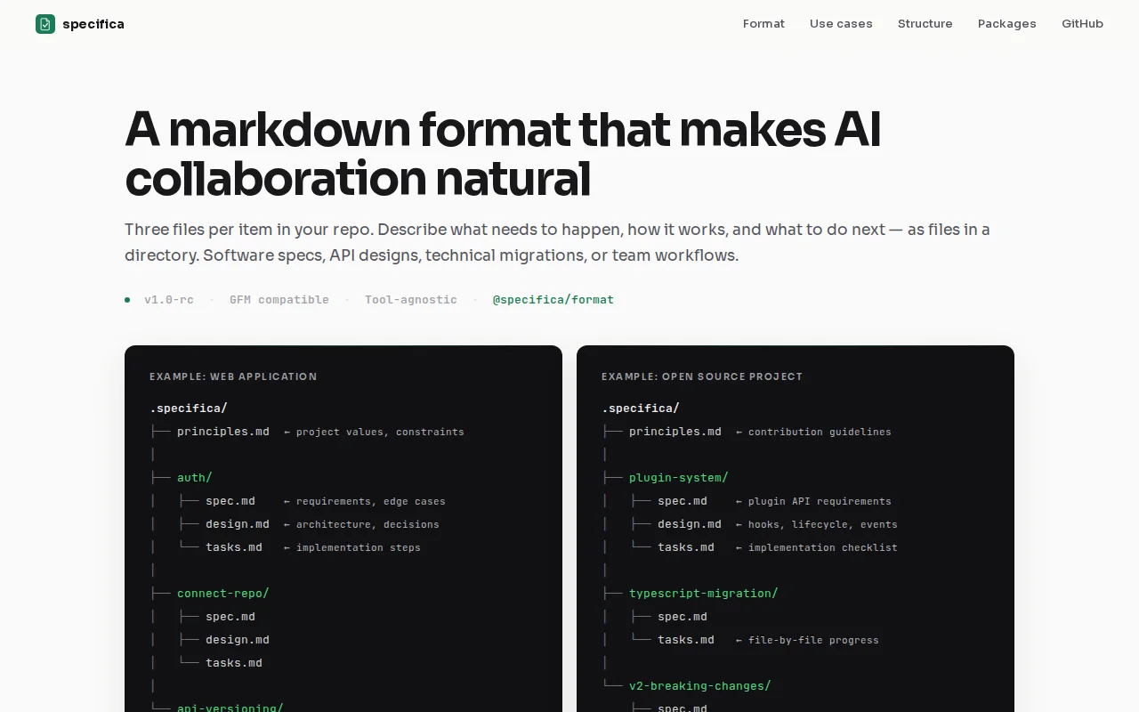 Specifica – an open format for writing software specs as Markdown
