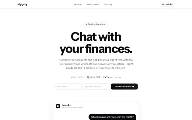 Driggsby – securely chat with your finances