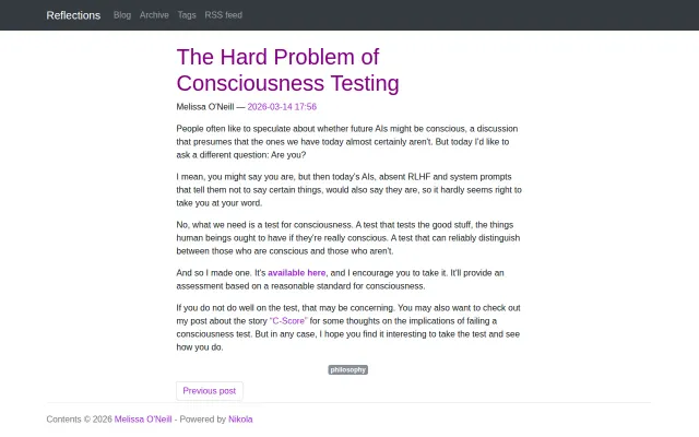 Some ask, "Will chatbots ever be conscious?"; I ask, "Are you?" → Test
