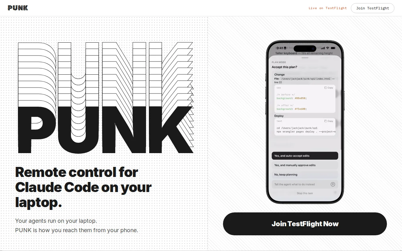 PUNK – Remote control for local Claude Code that just works