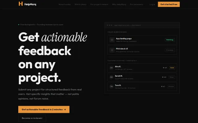 Helpmarq – Submit any project, get structured feedback from real users