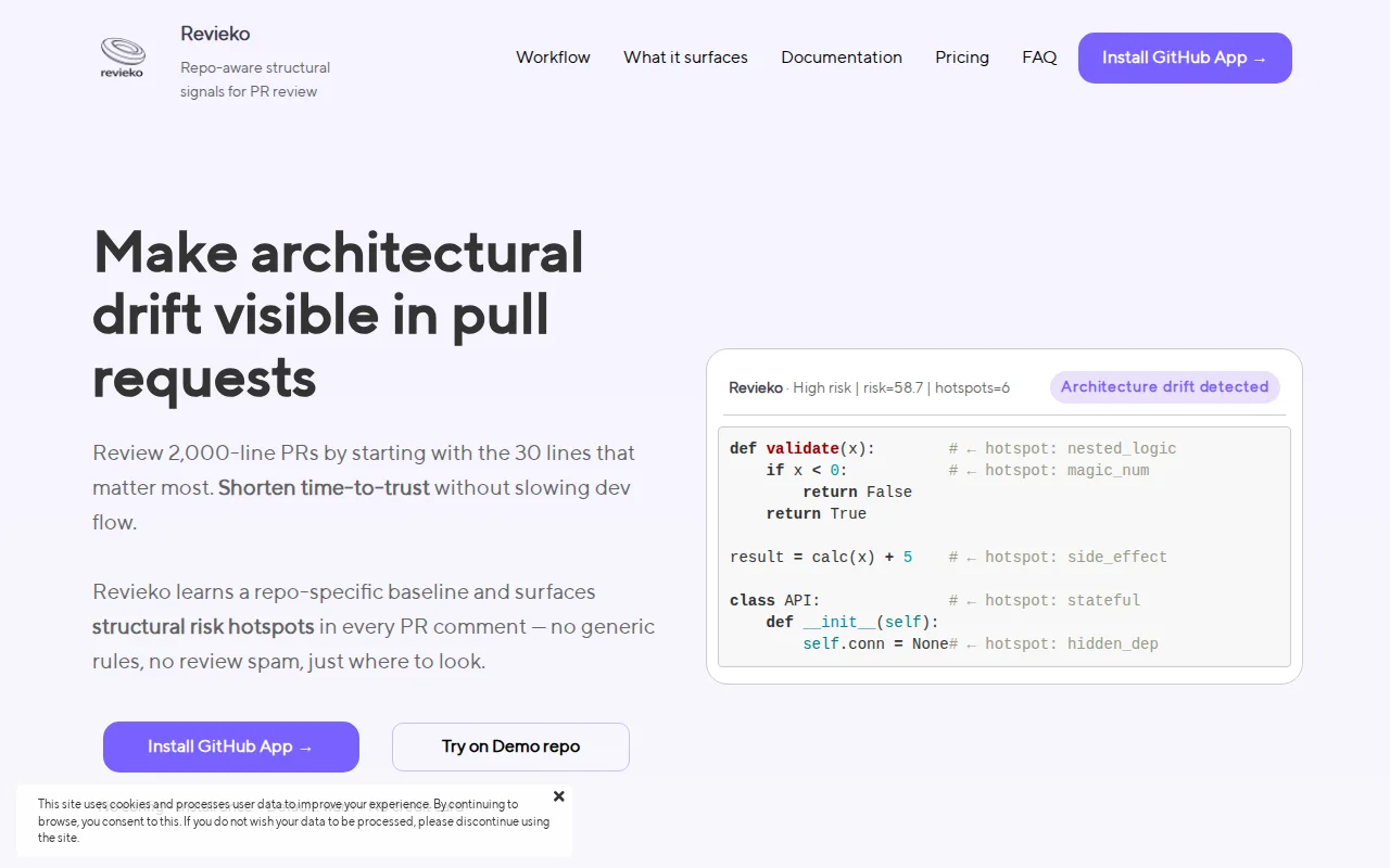 Revieko – PR check that flags architectural drift in long-lived repos