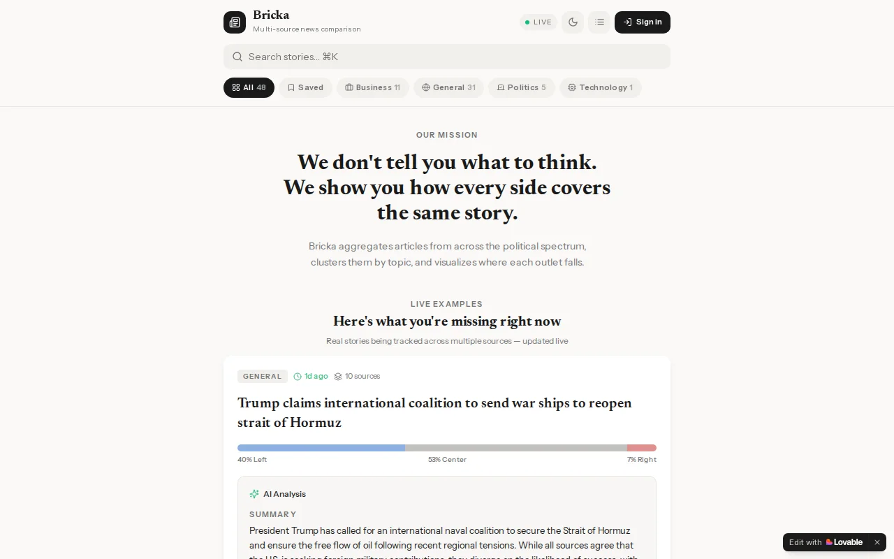 Bricka – compare how news outlets frame the same story