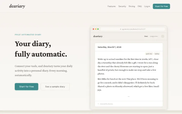 deariary – An automated diary generated from the tools you use