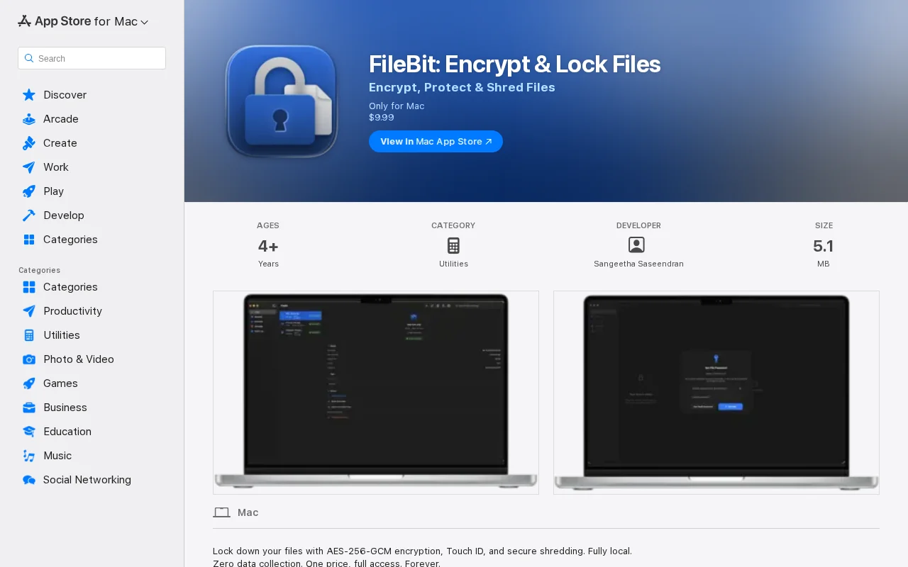 FileBit AES-256 file vault for macOS, zero network requests
