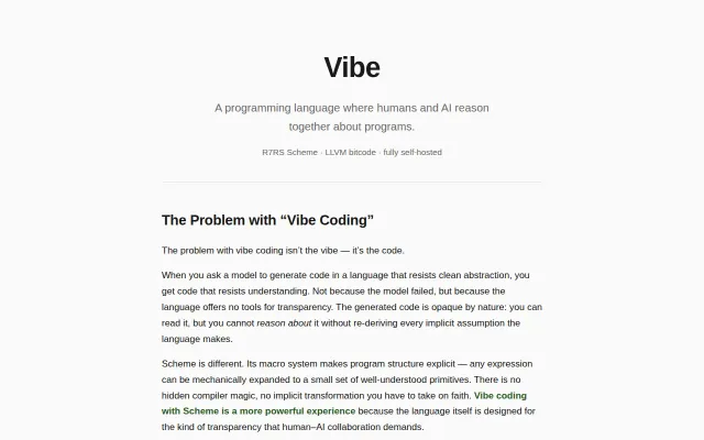 Vibe – a language for humans and AI to reason about programs together