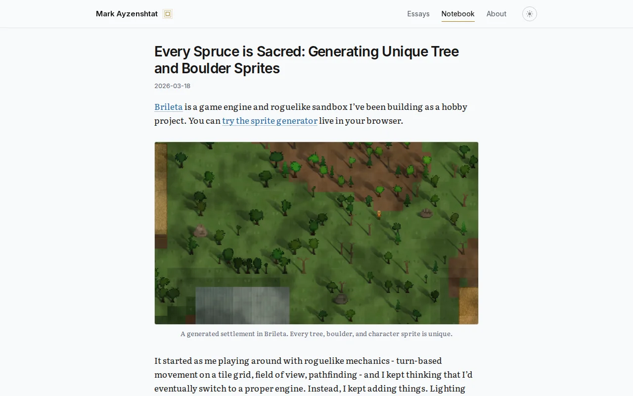 Procedural tree and boulder sprite generation – TypeScript library