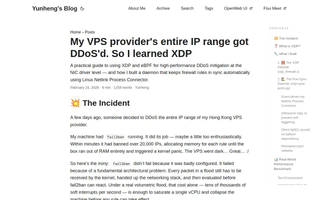 My VPS got DDoS'd into a kernel panic, so I learned XDP
