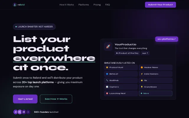 Get listed on 20 Launch Platforms simultaneously