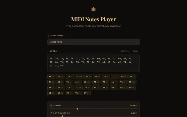 MIDI Notes Player – Play any MIDI note sequence in the browser