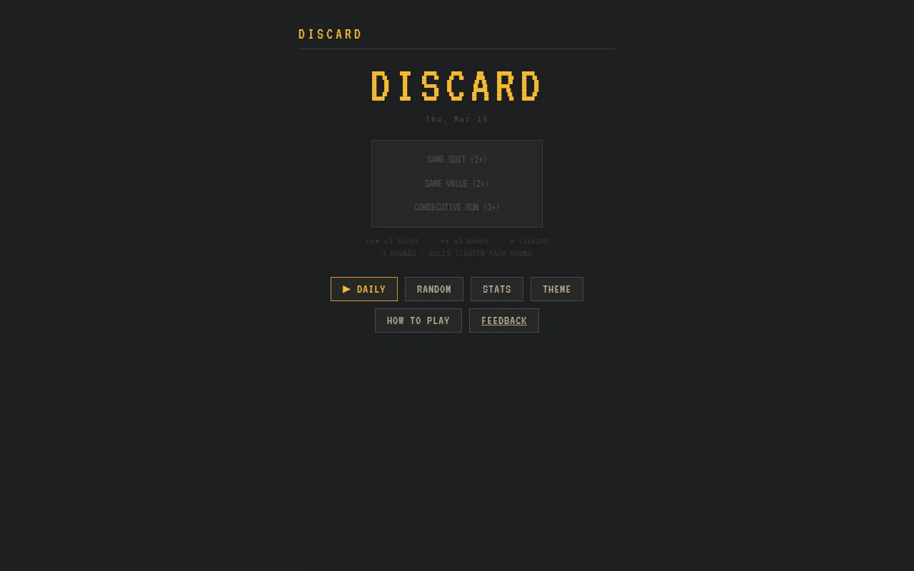 Discard – a daily card-clearing puzzle that tightens rules each round