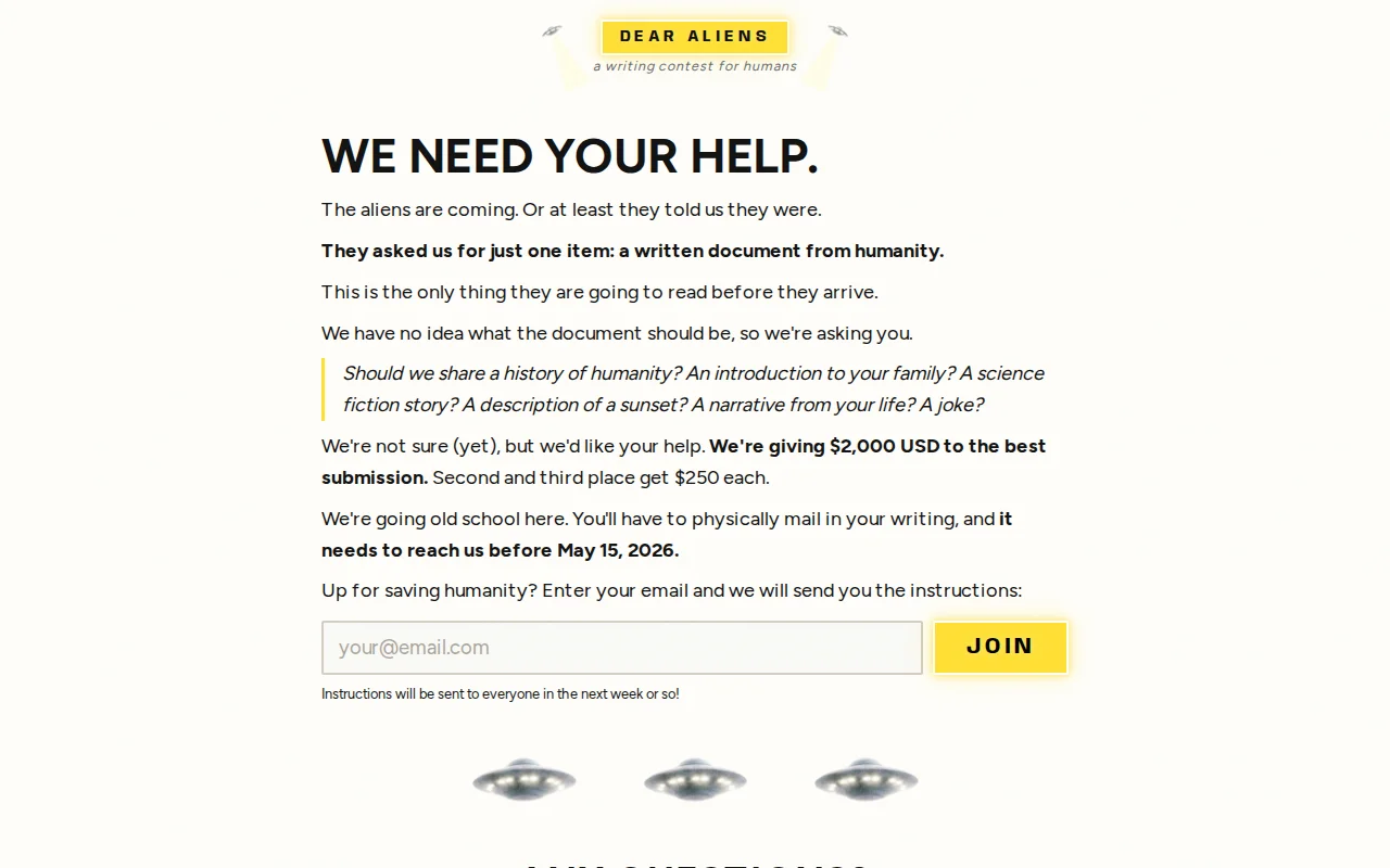 Dear Aliens (Writing Contest)