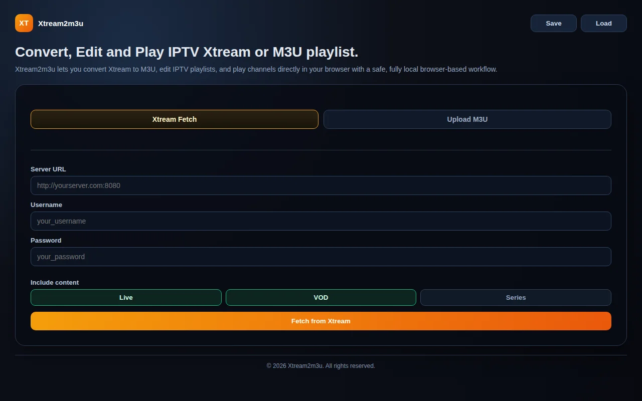 Xtream2M3U – Convert, Edit and Play IPTV Playlist (Browser-Based)