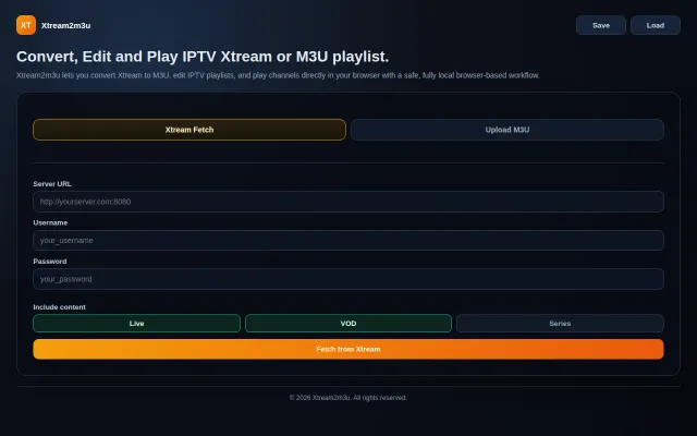 Xtream2M3U – Convert, Edit and Play IPTV Playlist (Browser-Based)