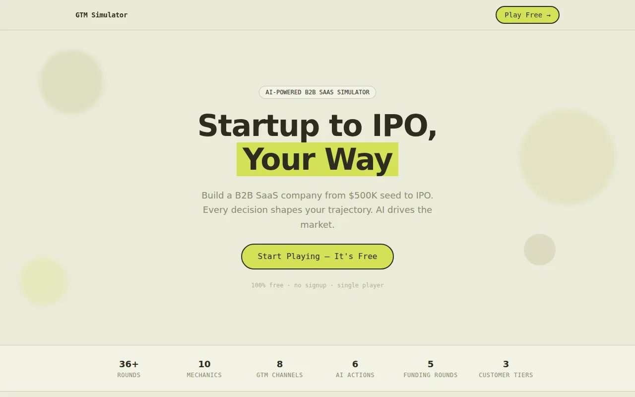 GTM Simulator – Build a B2B Startup from Seed to IPO
