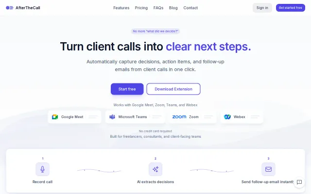 AfterTheCall – AI summaries and action items for client calls
