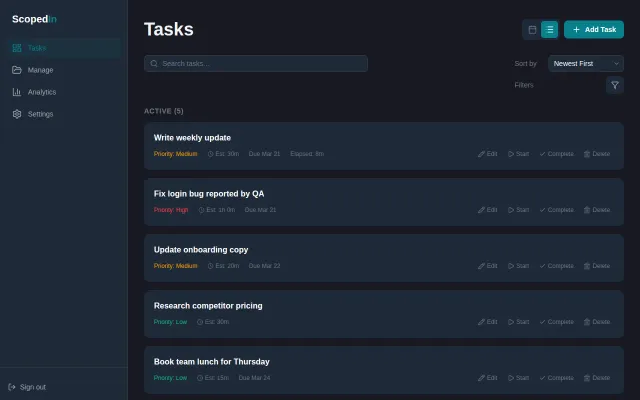 I built a task manager that tracks estimated vs. actual time