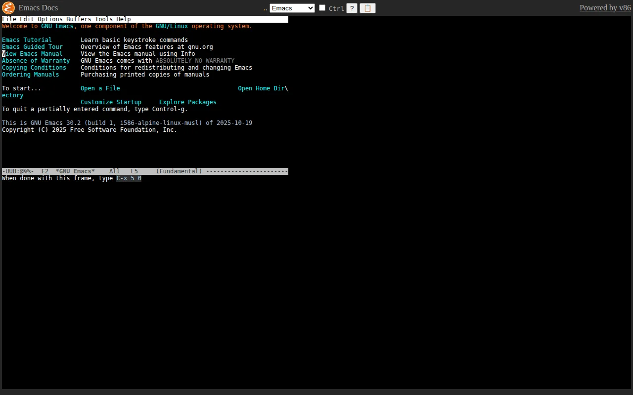 Run Emacs in the Browser with v86