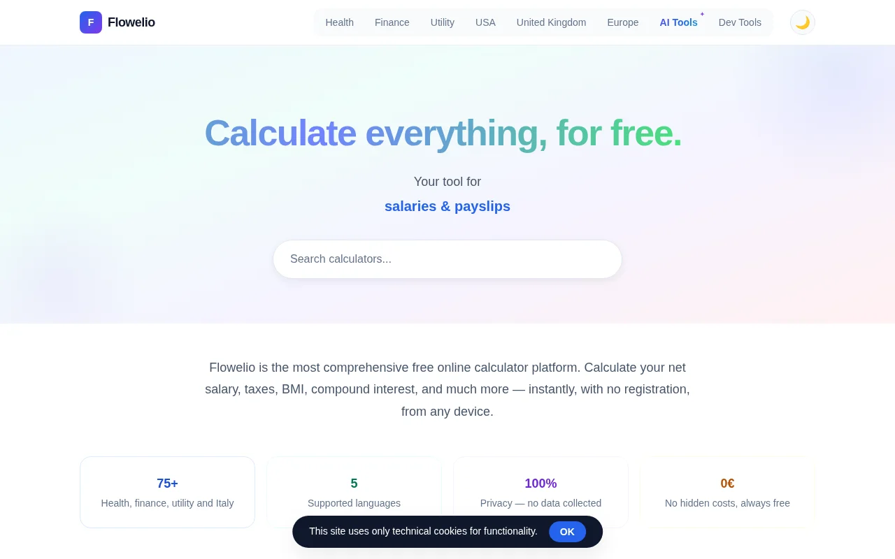 Flowelio – 33 free calculators that run in the browser