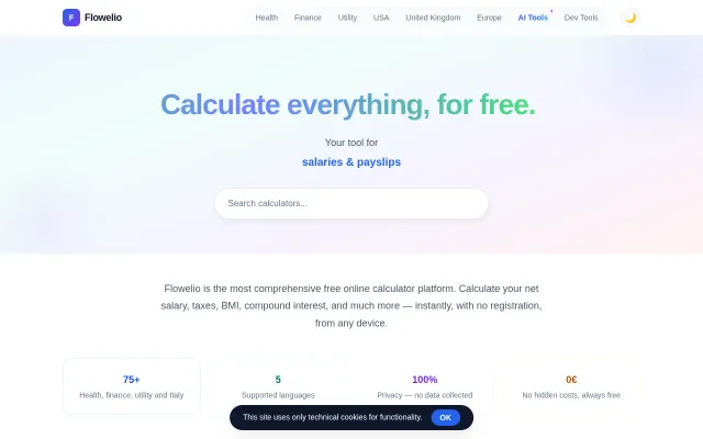 Flowelio – 33 free calculators that run in the browser