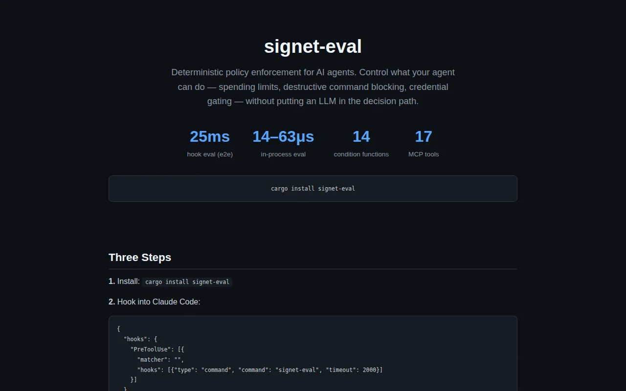 Signet-eval offers deterministic policy enforcement for Claude Code