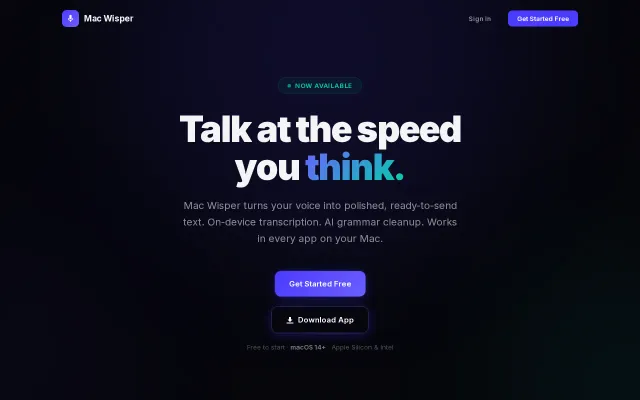 Mac Wisper – AI voice-to-text for macOS