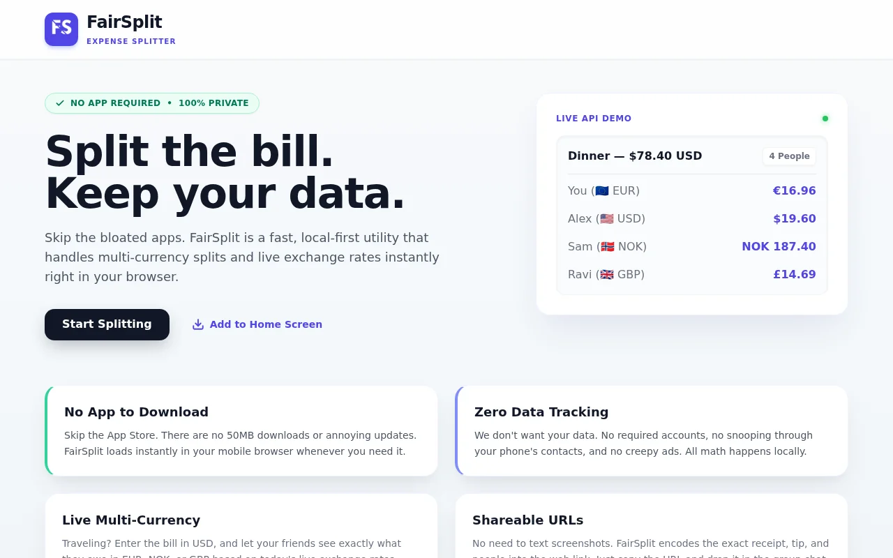FairSplit – A local-first, multi-currency expense splitter