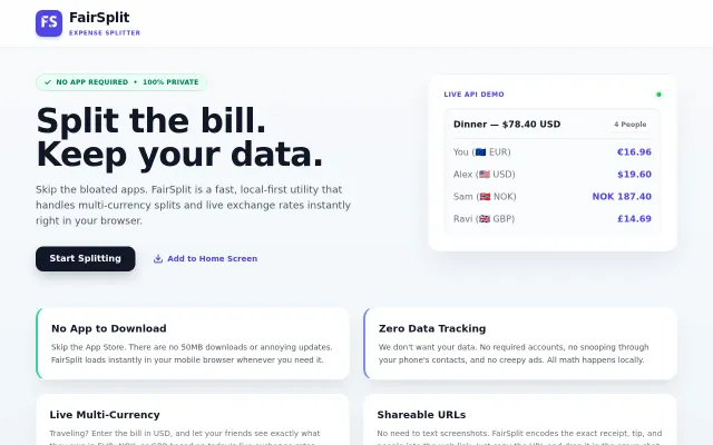 FairSplit – A local-first, multi-currency expense splitter