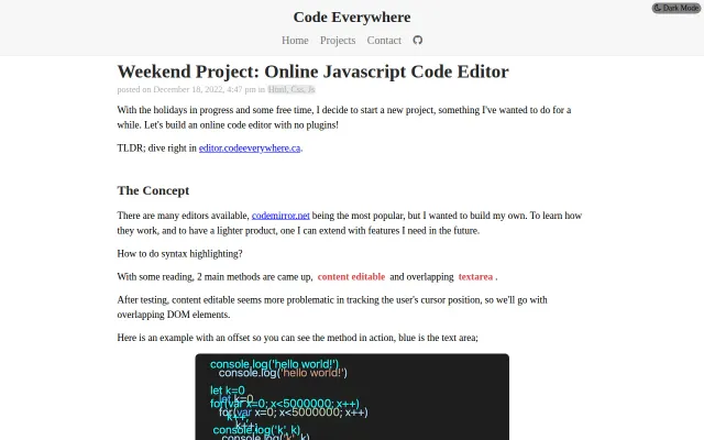 Weekend Project, Built a Vanilla JavaScript Online Code Editor (2022)
