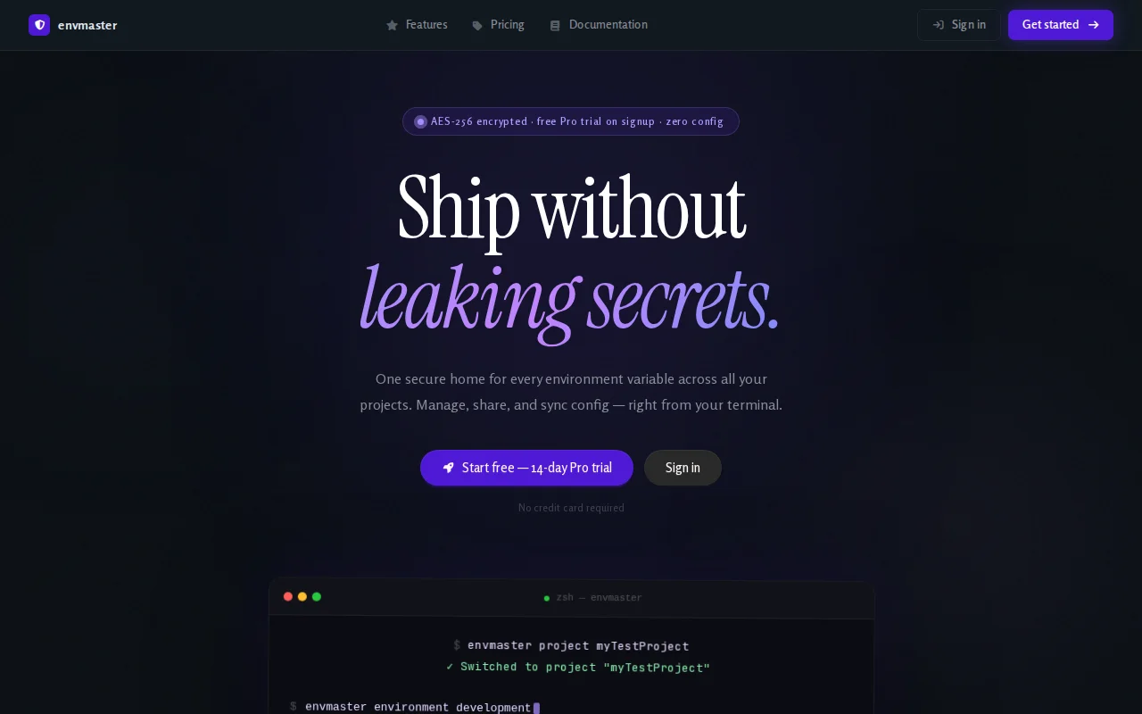 EnvMaster – inject encrypted env variables from your terminal