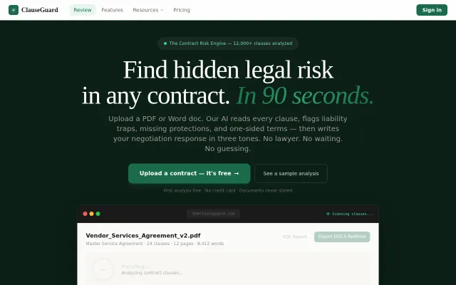 ClauseGuard – AI contract review in 90s, finds risks, writes redlines