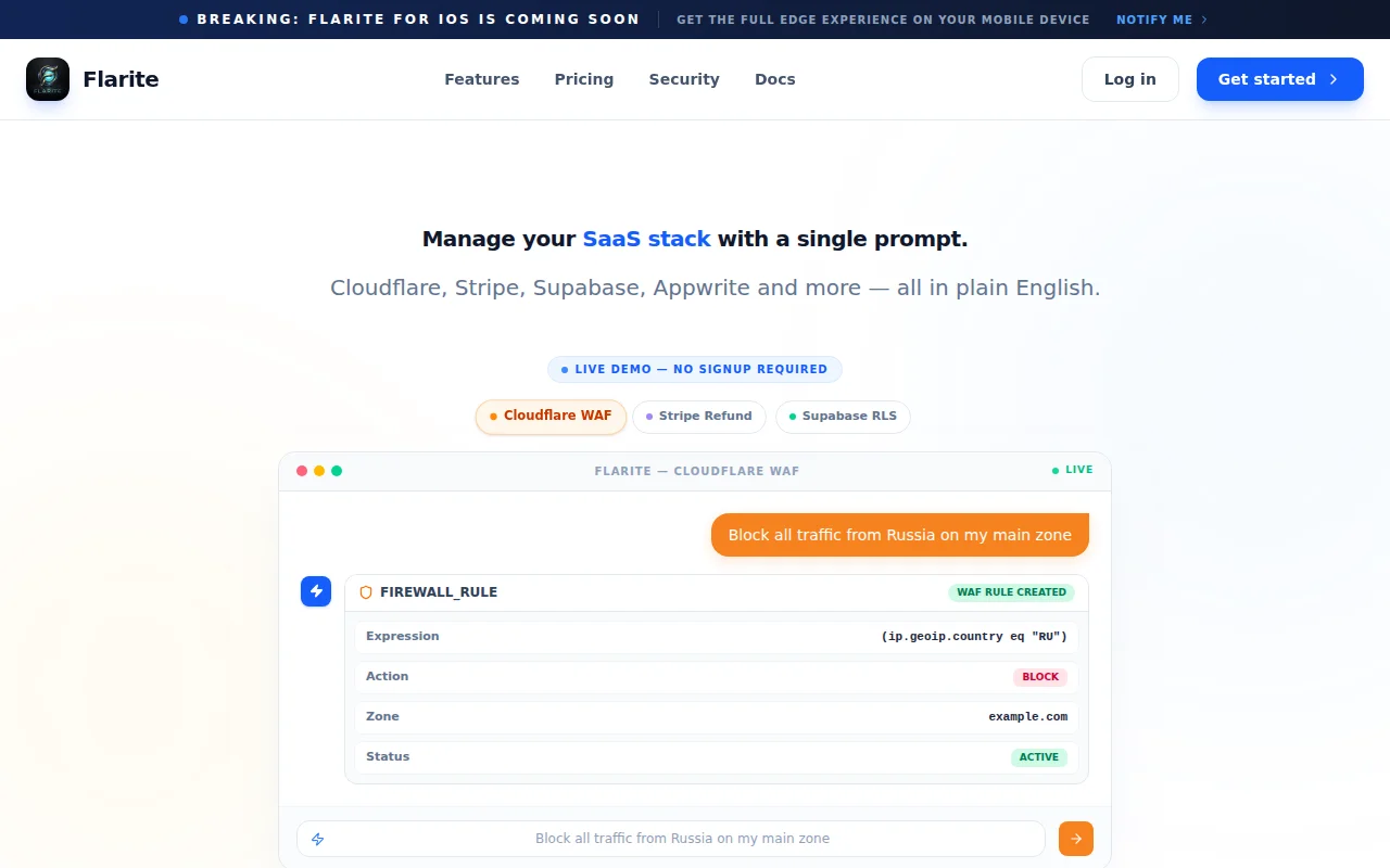 AI That Controls Cloudflare WAF, Stripe, and Supabase in Plain English