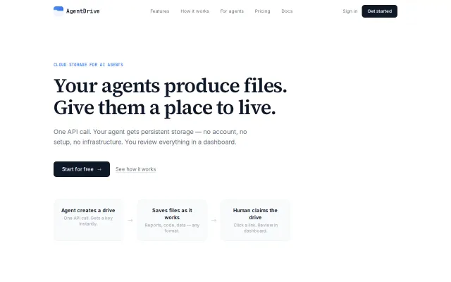 AgentDrive – Persistent file storage for AI agents