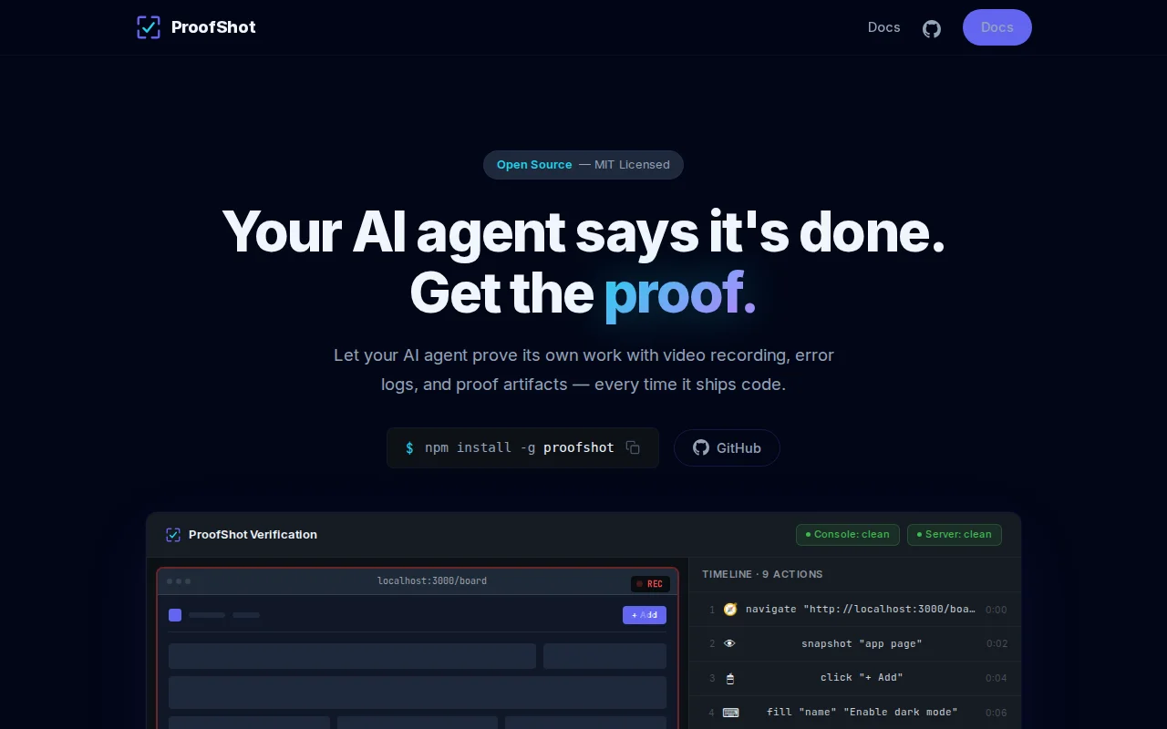 ProofShot – Give AI coding agents eyes to verify the UI they build