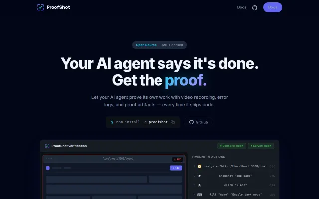 ProofShot – Give AI coding agents eyes to verify the UI they build
