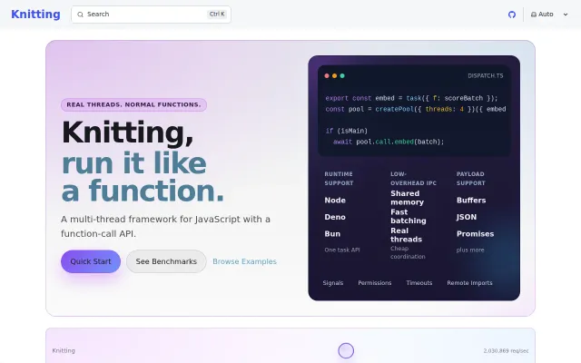 Knitting – shared-memory function calls for JavaScript workers