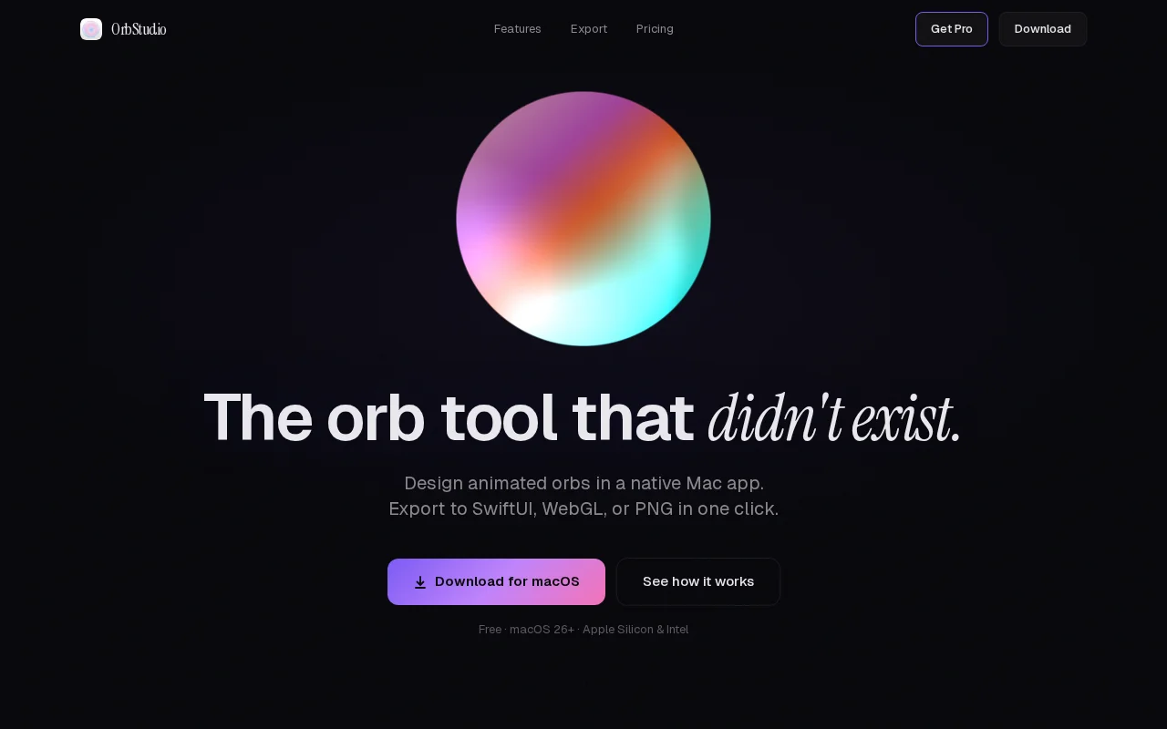 OrbStudio Native Mac app for designing animated orbs with code export