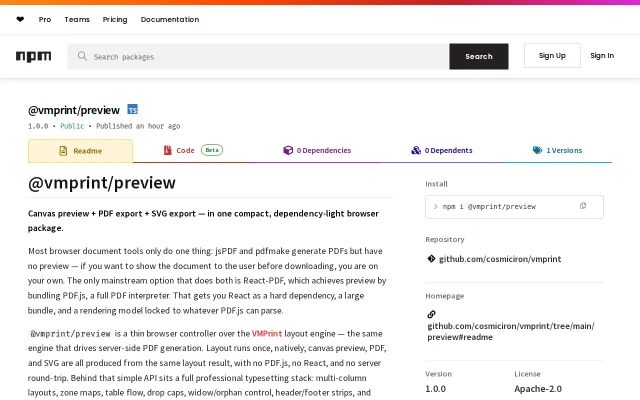 VMPrint is now a PDF generator with embeddable preview. 1.7MB ONLY