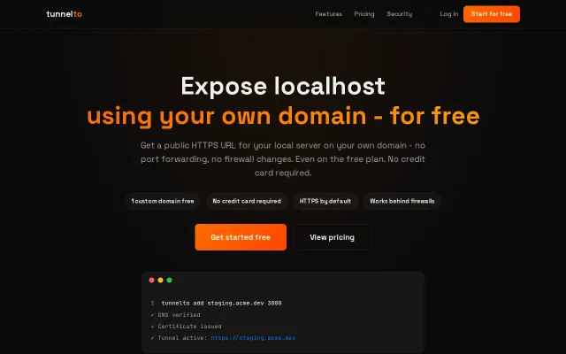 Tunnelto – expose localhost on your own domain (free)