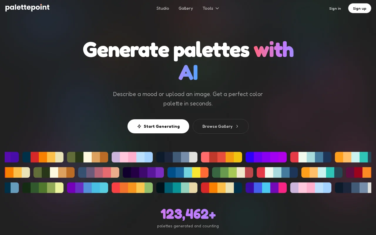 Palettepoint.com, AI palette generator with 120K+ curated palettes