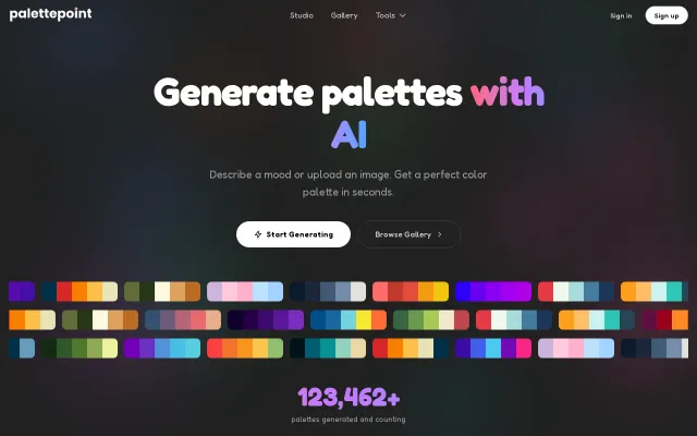 Palettepoint.com, AI palette generator with 120K+ curated palettes