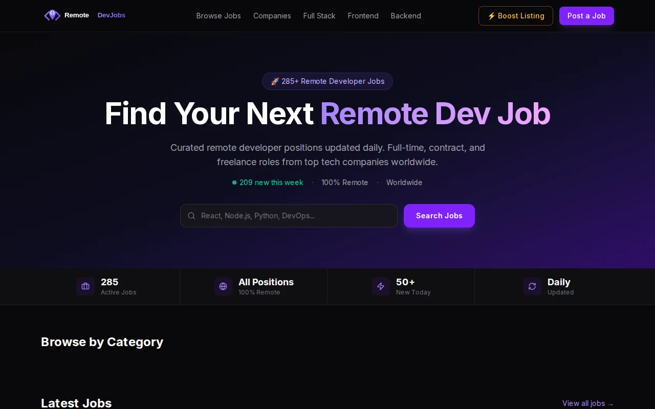 RemoteDevJobs – AI-curated remote developer positions with scoring