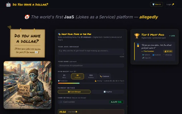 JaaS platform: AI panhandler charges $1 minimum per joke