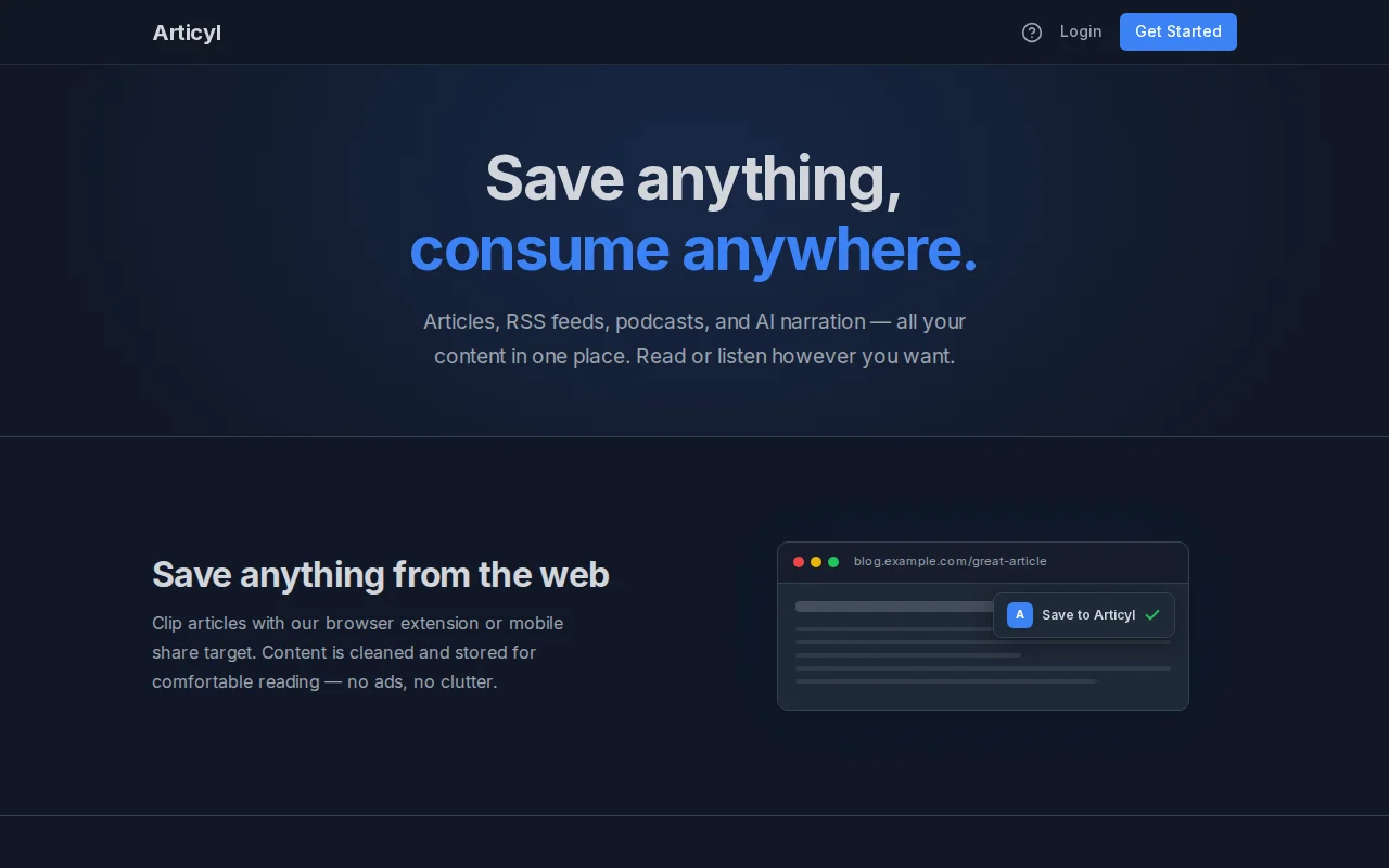 Articyl – save anything, consume it anywhere (articles, podcasts, RSS)